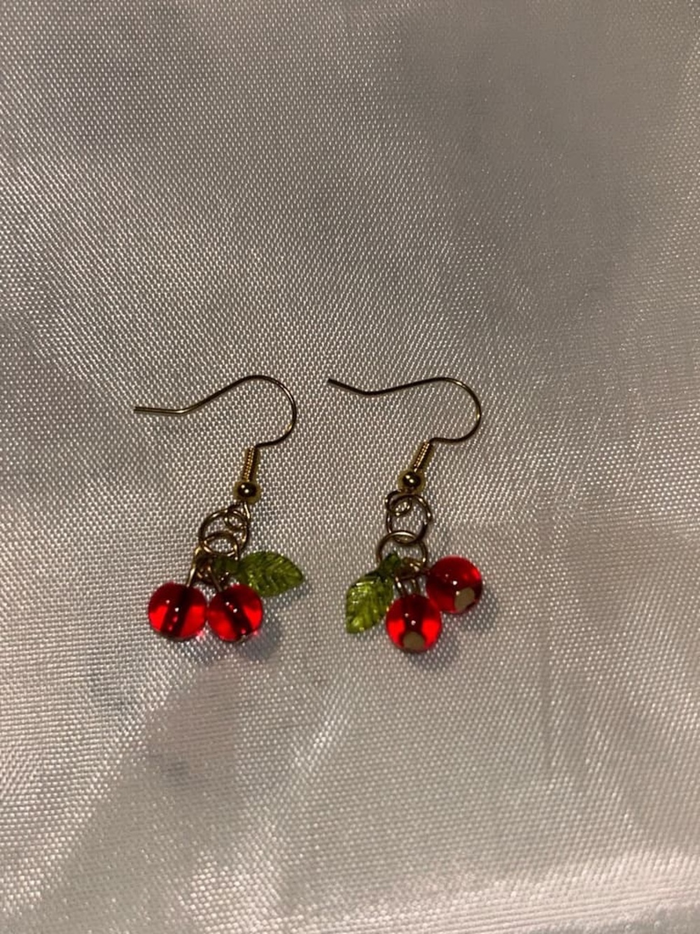 Cherry Dangle Earrings - Red & Green Bead Charm